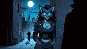 Moonlit Encounter in the Shadowed Alley
