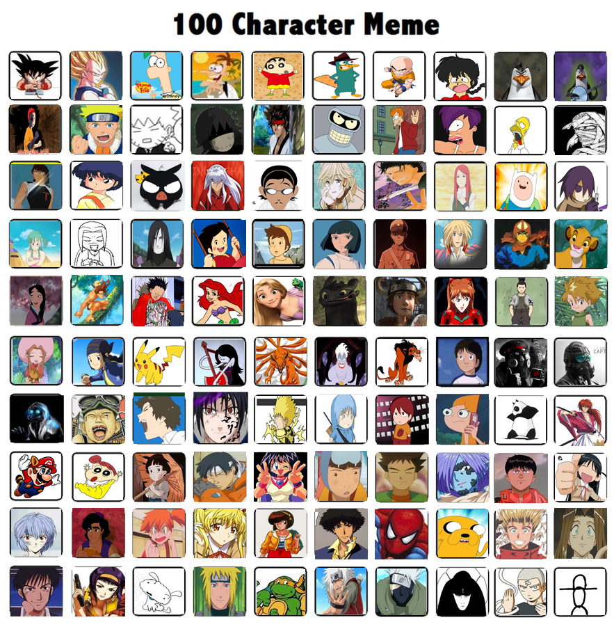 Memes characters. 100 Character list. 100 Character meme. 100 Героев. Тест на 100 персонажей.