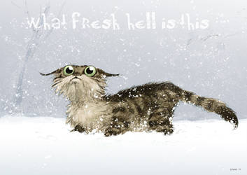 Unhappy Cat In Winter (Christmas card 2013) by Pika-la-Cynique