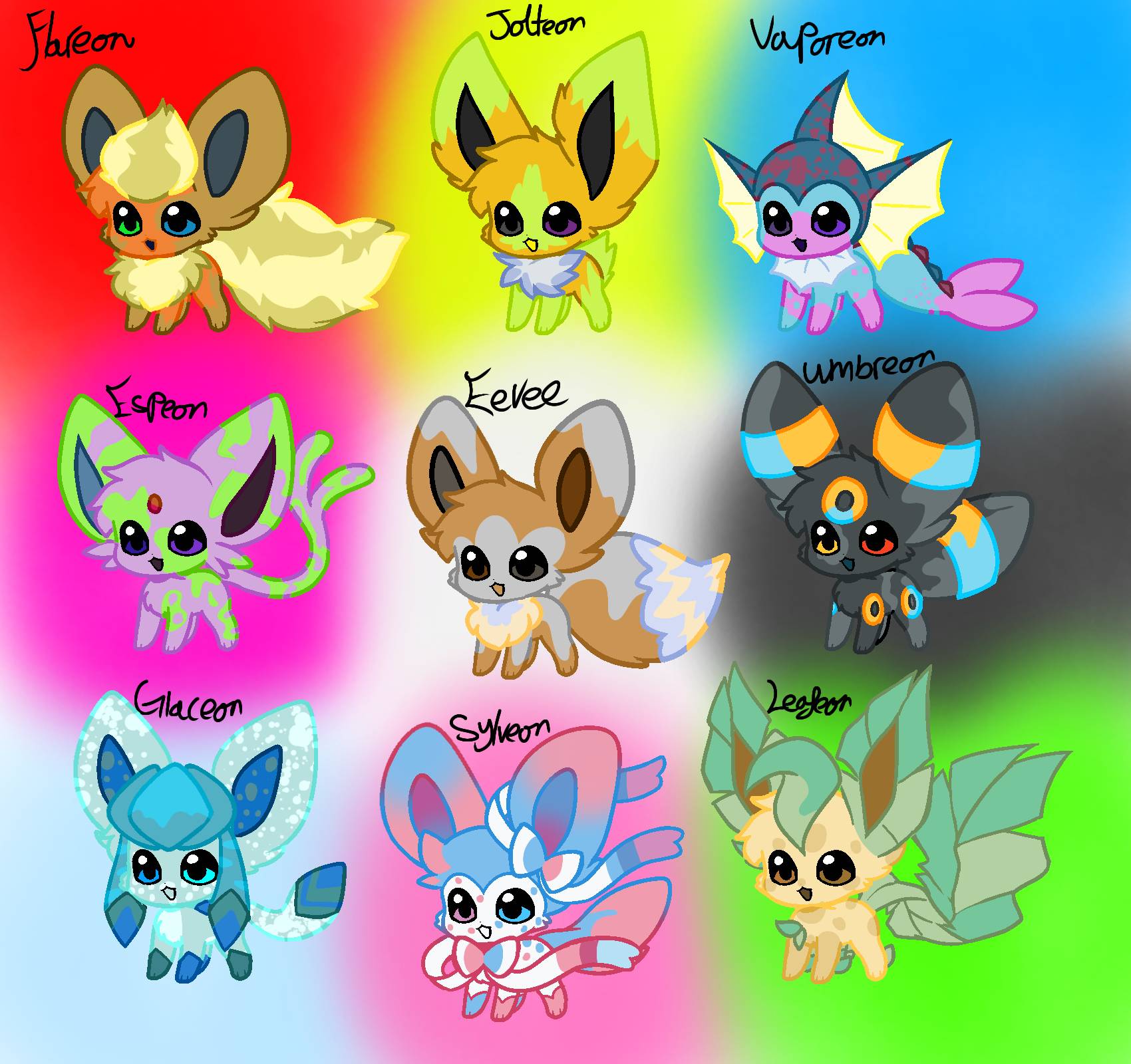 Eevee evolutions, Shiny Eevee, Shiny Flareon, Shiny Jolteon, Shiny Glaceon,  Shiny Leafeon, Shiny Umbreon, Shiny Espeon, Shiny Sylve…