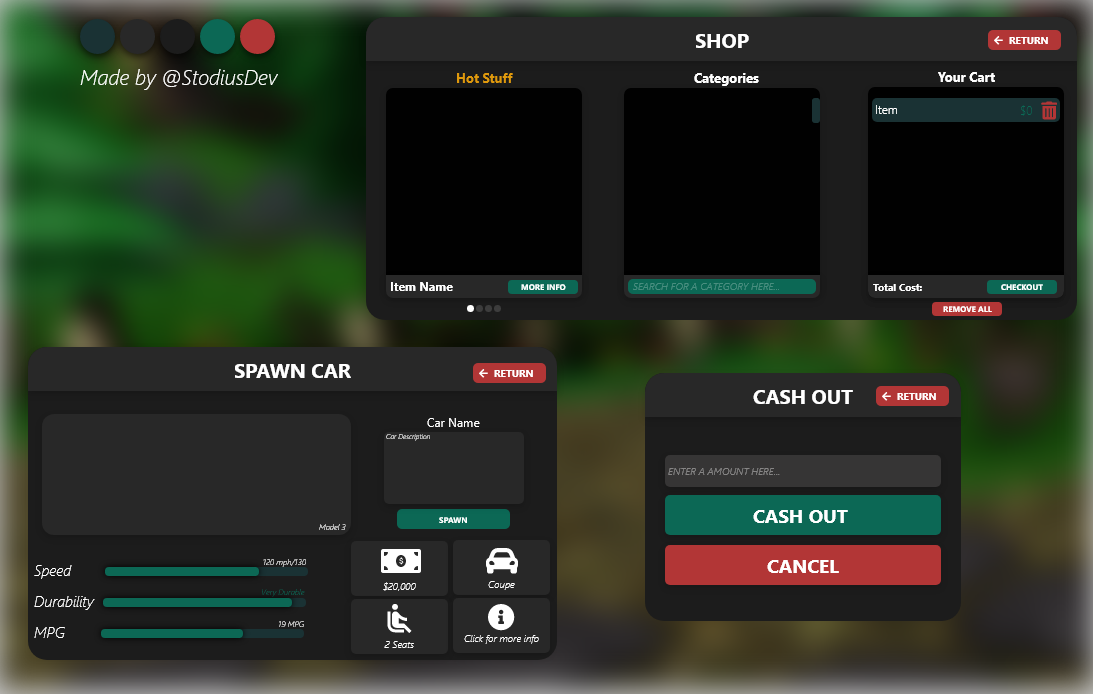 Car Spawn And Shop Ui W A Cash Out Ui Too By Stoduis On Deviantart - cash shop roblox