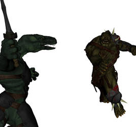 Orc - Raptor Fight WIP by thunderrr