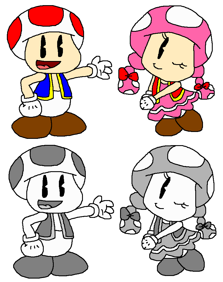 Toad and Toadette (Cuphead Style)