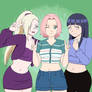 Ino, Sakura, and Hinata in 90s Outfits