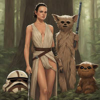 Rey Skywalker with weird ewoks