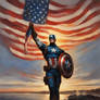 Captain America holding a American flag