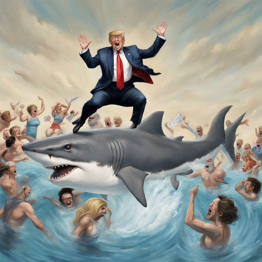Trump Jump Donald Trump jumping a pool of Democrats on shark by mccloud316 on ...