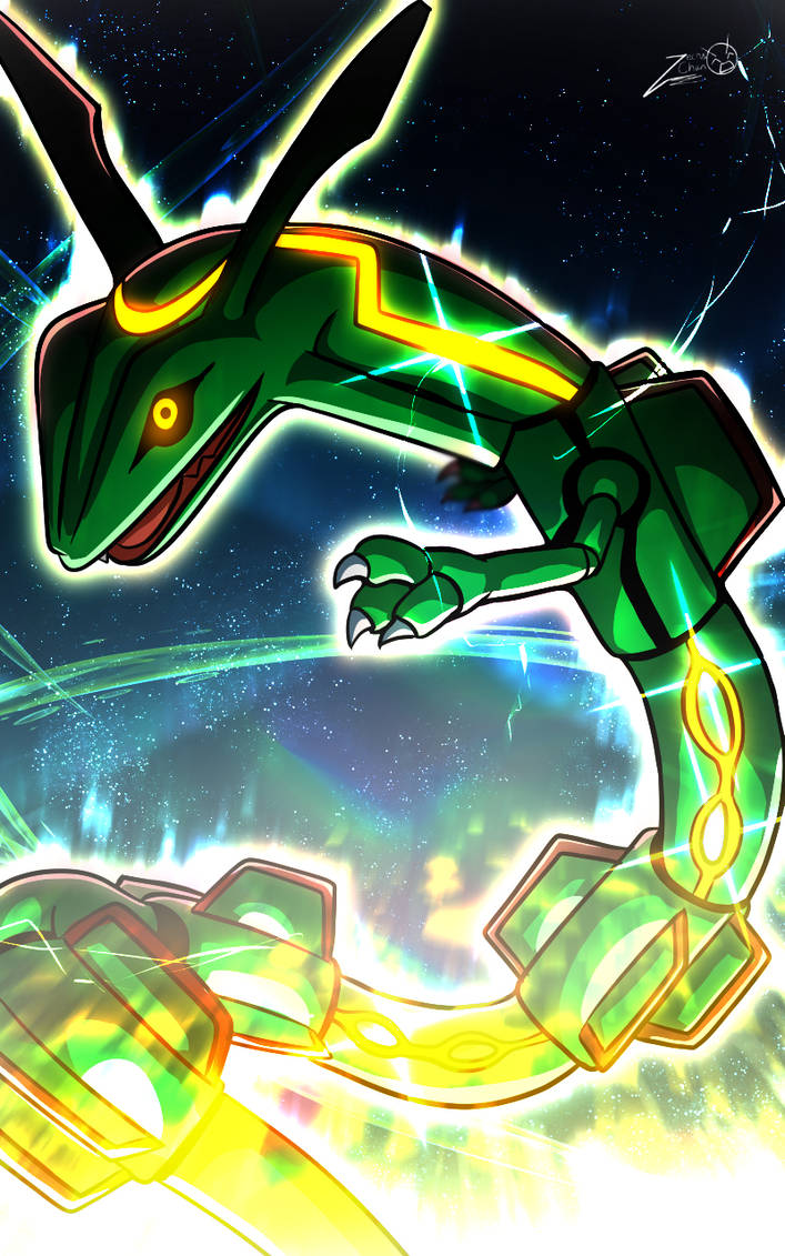 Download Rayquaza Shines in a Brilliant Display of Green Flares
