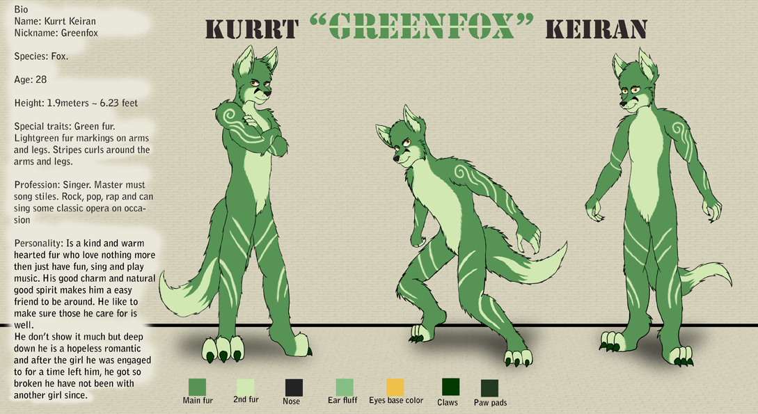 Kurrt 'Greenfox' Keiran V2.5 ref sheet