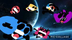 Blue Cup And His Friends Flying In Space