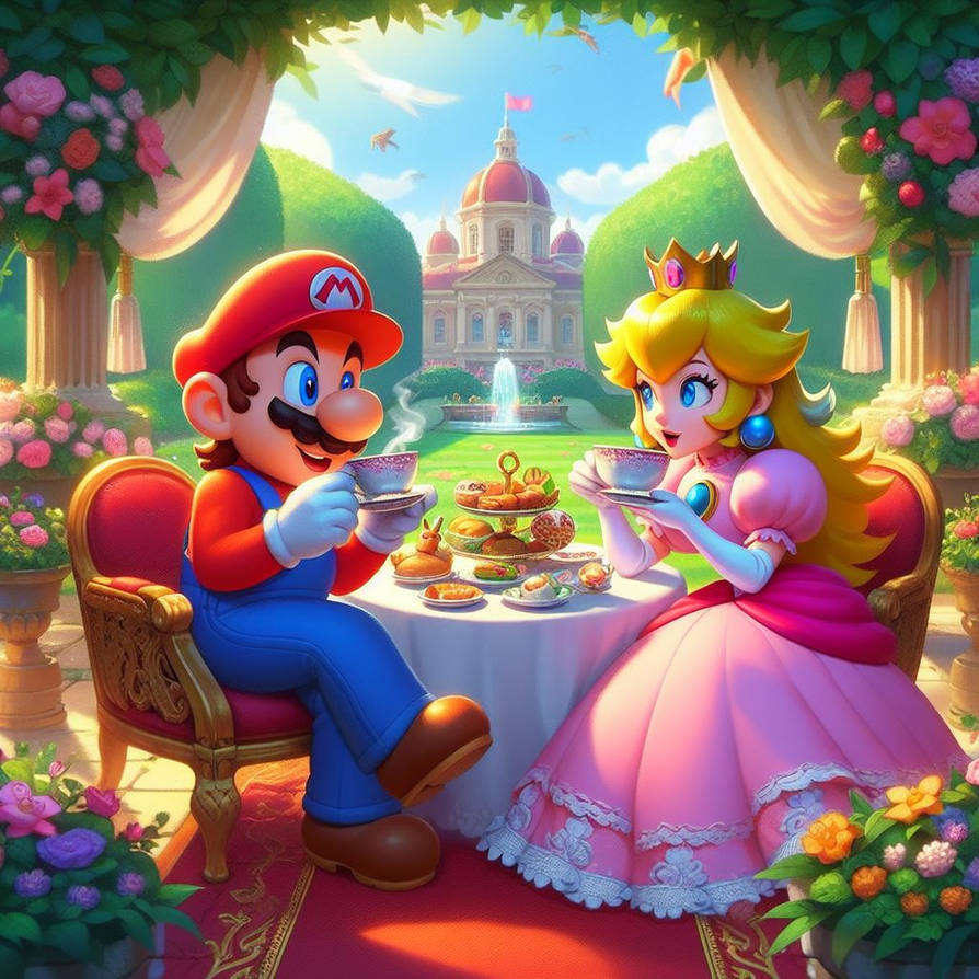 Mario and Peach having Tea by SpongebobNintendo20 on DeviantArt