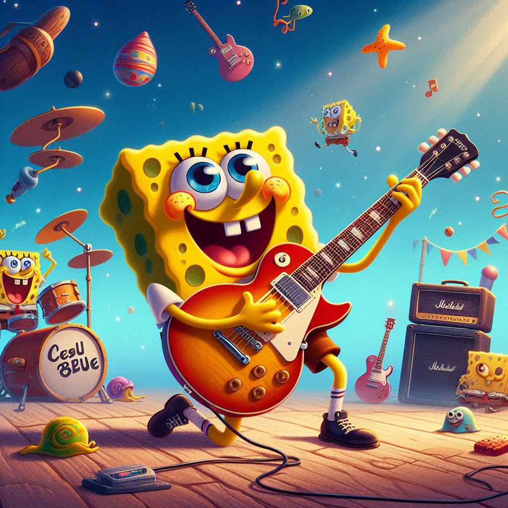 SpongeBob playing a Gibson Les Paul by SpongebobNintendo20 on DeviantArt