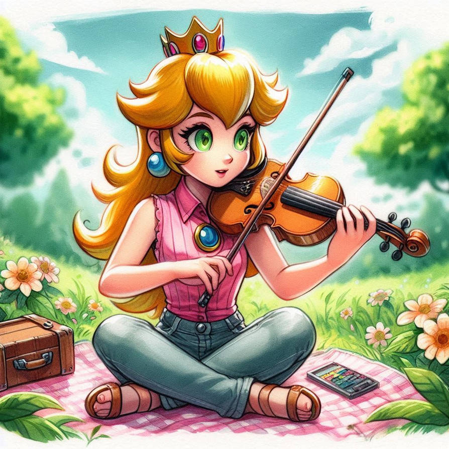 Princess Peach plays the Fiddle by SpongebobNintendo20 on DeviantArt