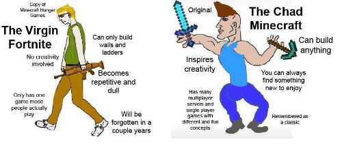 Virgin Fortnite Vs Chad Minecraft By Chaser1992 On Deviantart Minecraft Vs Fortnite Chad Virgin Minecraft Vs Fortnite Chad Virgin Virgin Fortnite Vs Chad Minecraft By Chaser1992 On Deviantart