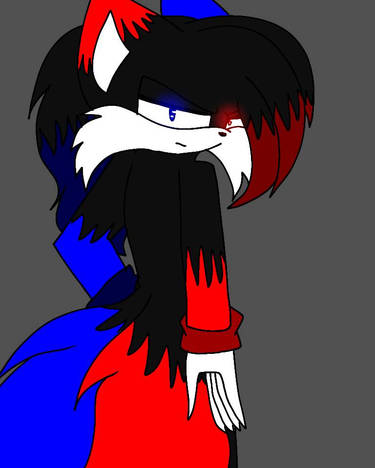 2706 - grotesque, artist:ryukii, oc, oc:tails.exe, fox, 2021, black sclera,  bleeding from eyes, blood, bone, gradient background, no outlines, red  eyes, signature, solo, two tails 