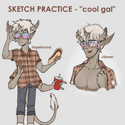 Sketch Practice - cool gal by hopehound (male ver)