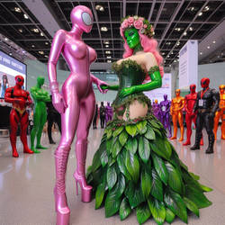 Pink Ranger dancing with masked leafy dressed Ivy