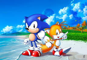 Sonic and Tails in coast of Emerald Hill