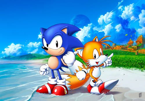Sonic and Tails in coast of Emerald Hill