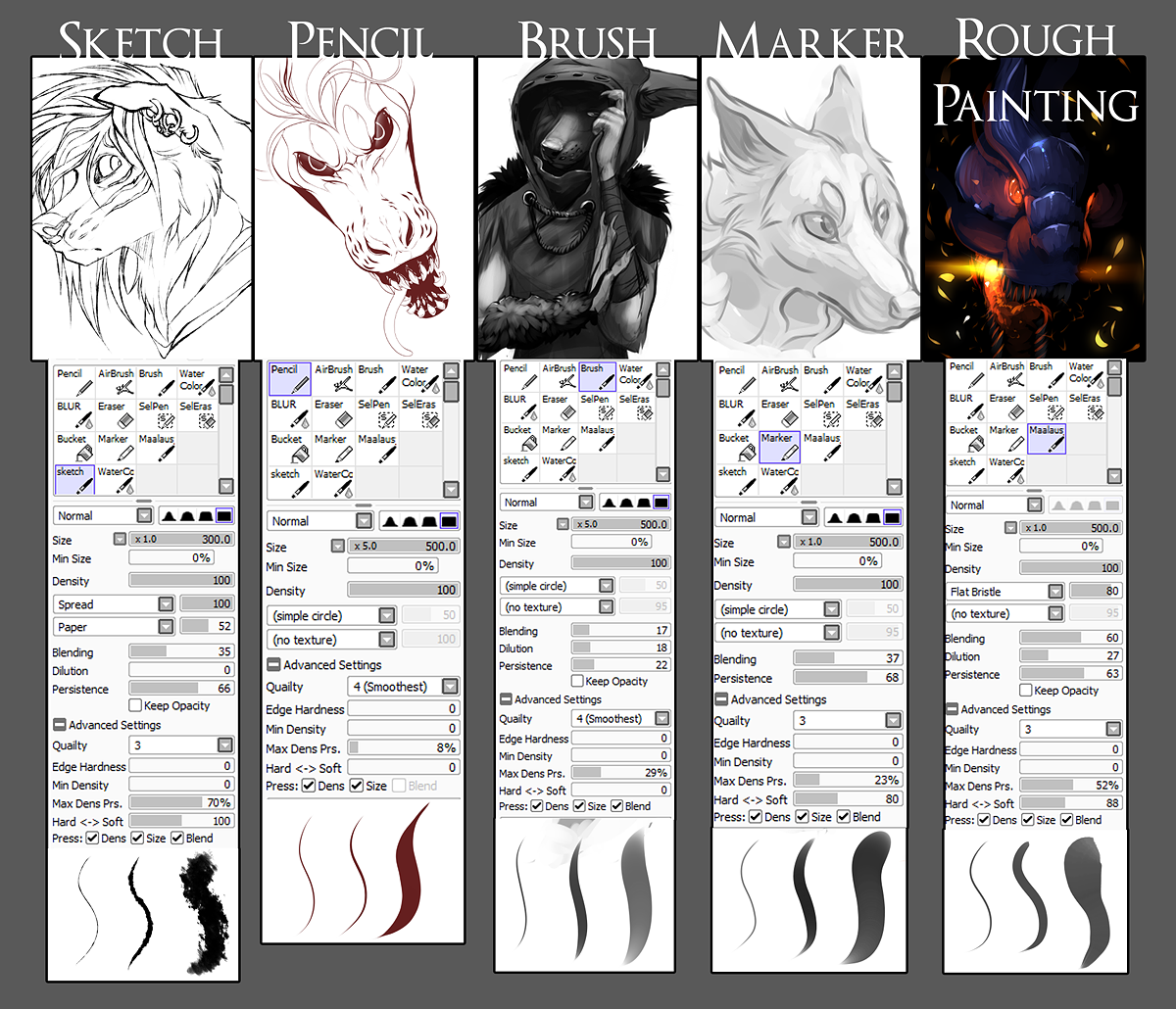 Brush settings for Paint Tool SAI