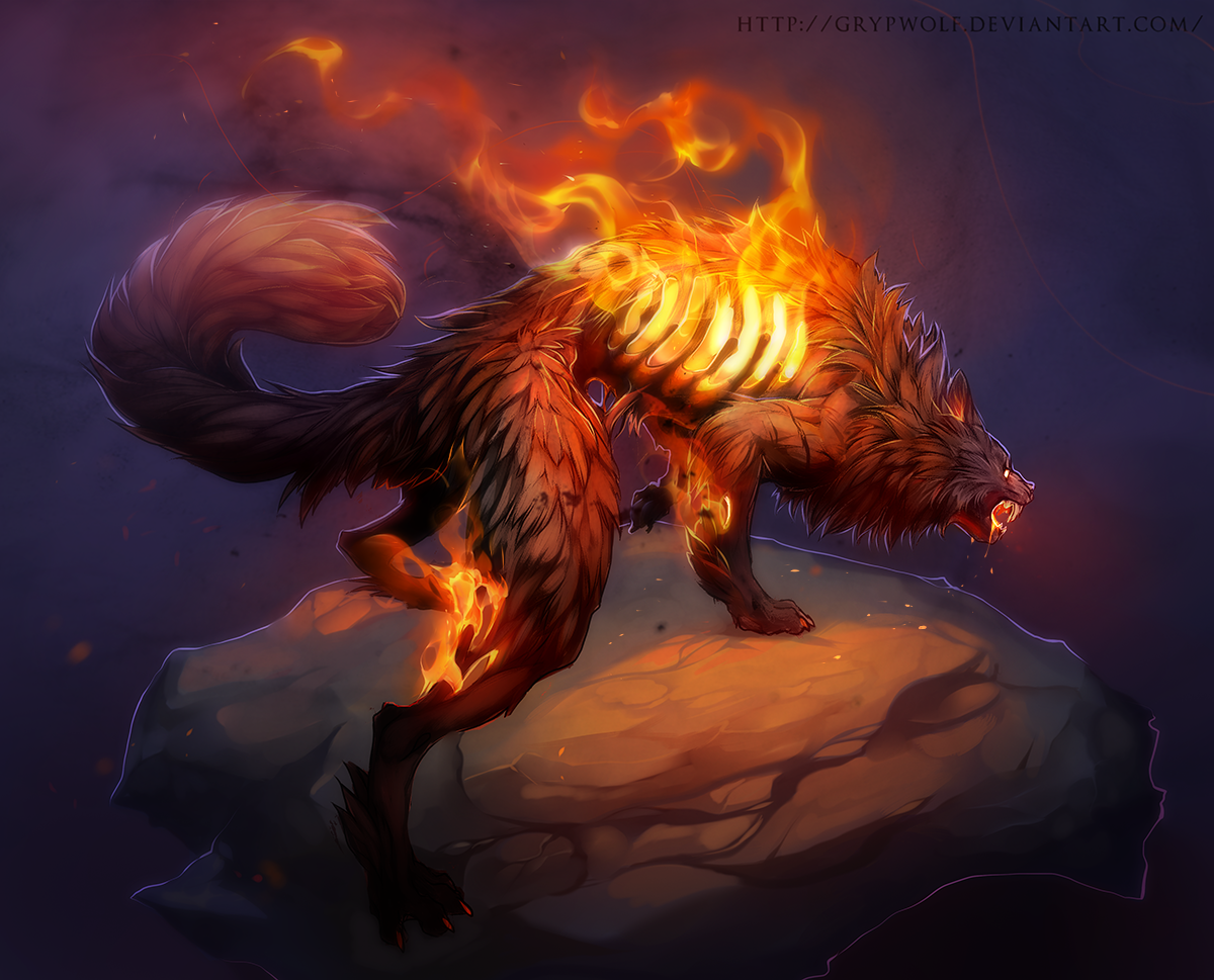 Flaming fox. Семаргл Огненный волк. Фамильяр демон. Фенрир Огненный.