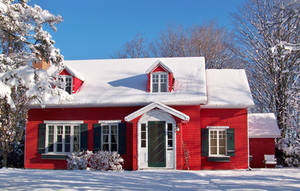 Red house and snow