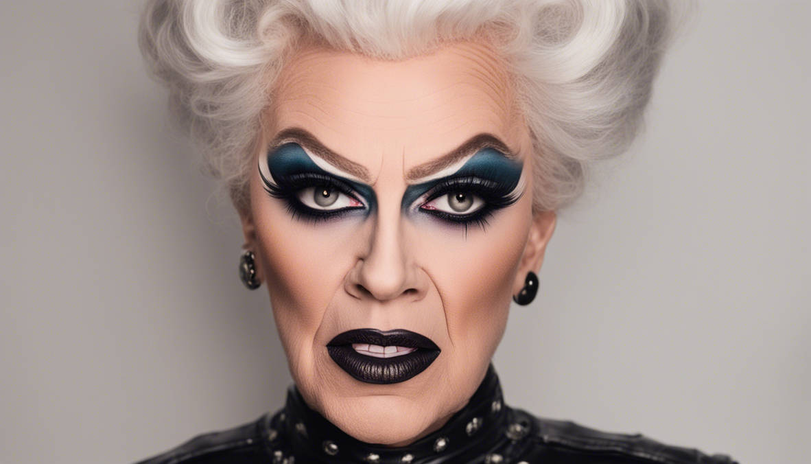 Young Drag Queen In Lots Of Makeup And Leather ,