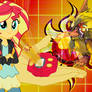 Sunset Shimmer and Her Partner Coronamon