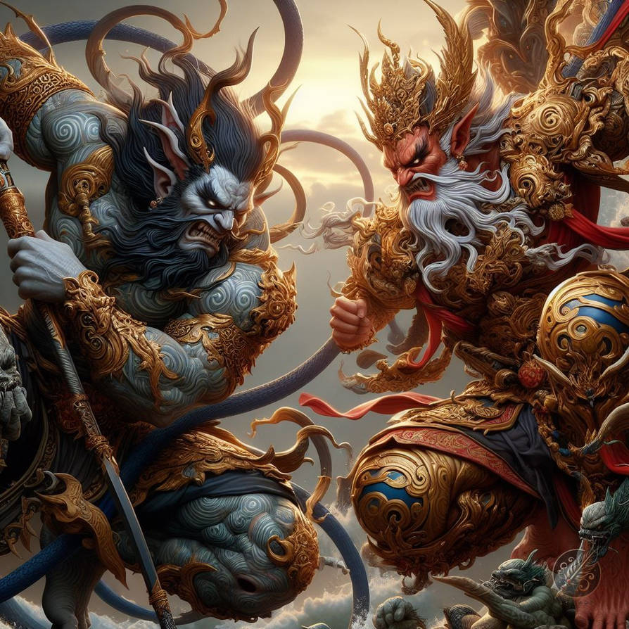 Fujin and Raijin Japanese Gods of Wind and Thunder by GalleryBrisArt on ...