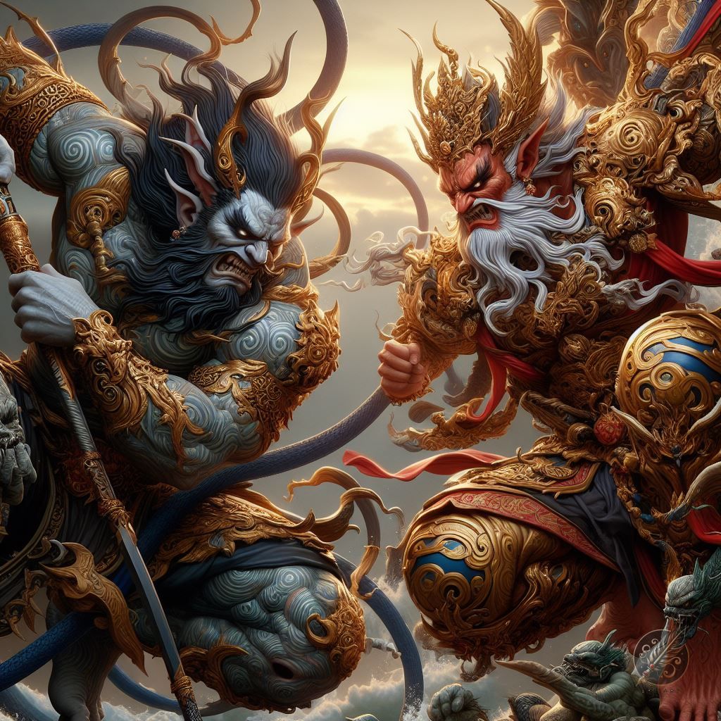 Fujin and Raijin Japanese Gods of Wind and Thunder by GalleryBrisArt on ...