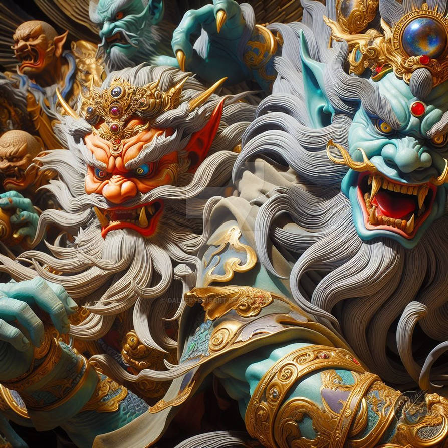 Fujin Fujin and Raijin Japanese Gods of Wind and Thunder by GalleryBrisArt on ...