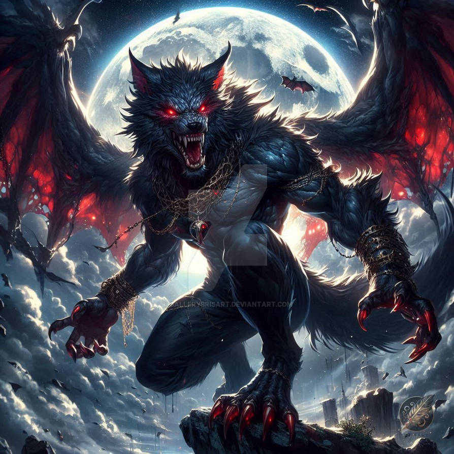 Werewolf With Wings At Midnight by GalleryBrisArt on DeviantArt
