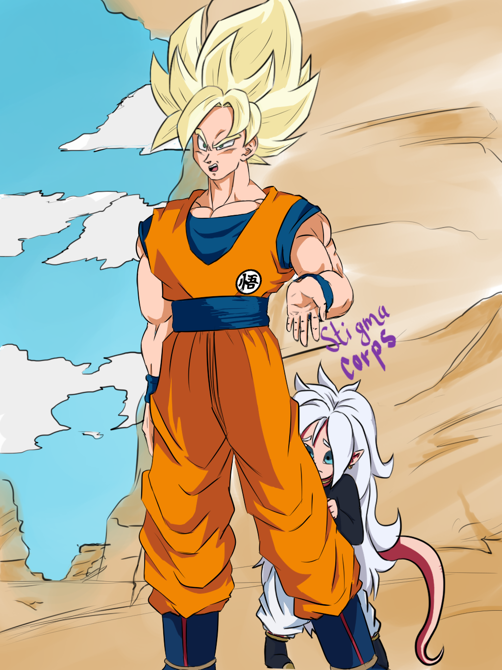 remake goku and little android 21 by stigmacorps on deviantart