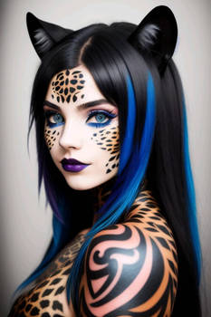 Black-blue haired leopard girl