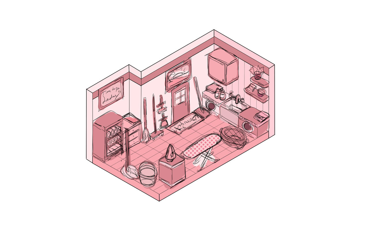 Kawaii Isometric Laundry room Sketching by TheLadySKnight on DeviantArt