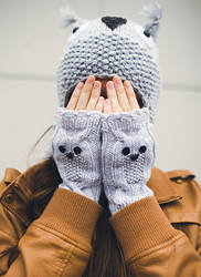 Gray Owl Beanie and Wrists by NatalieKnit