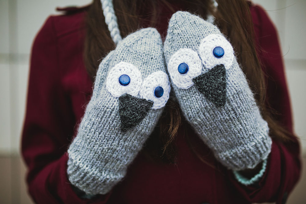 Gray Owl Mittens