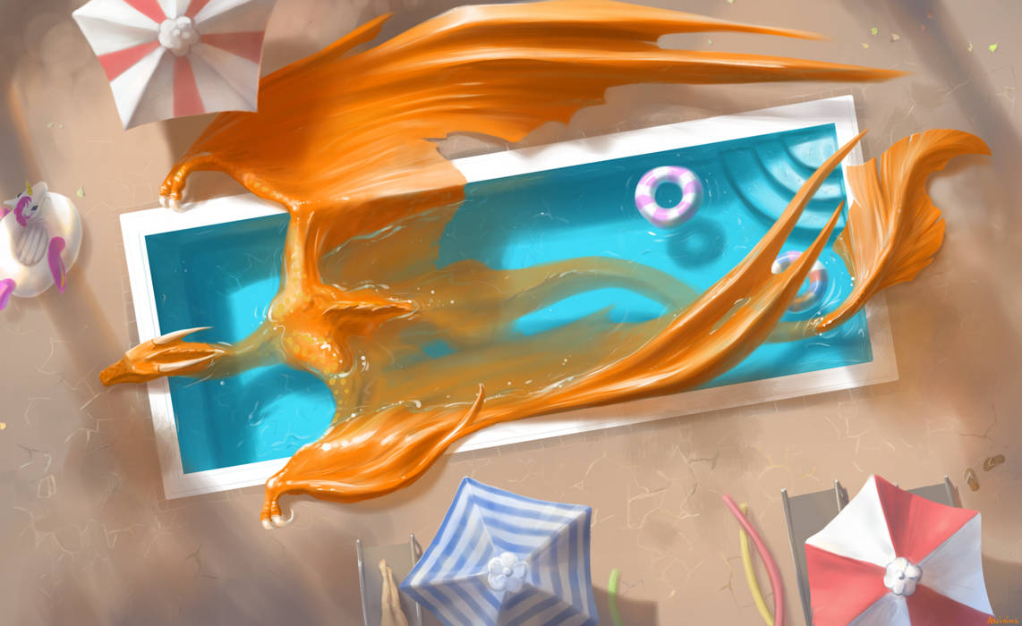 Honey, there's a dragon in the pool. Again. by Akrinias on DeviantArt