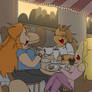 Kellan Skyler and Avery at a cafe chatting