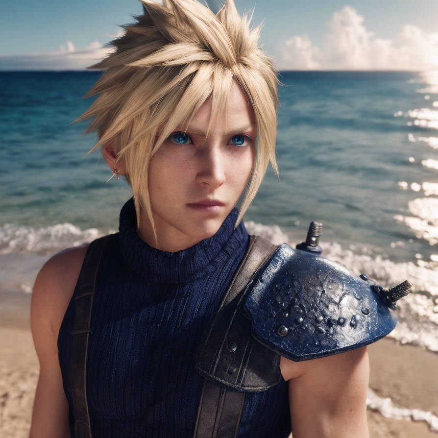Cloud Strife on the beach by CyberAiArtist on DeviantArt