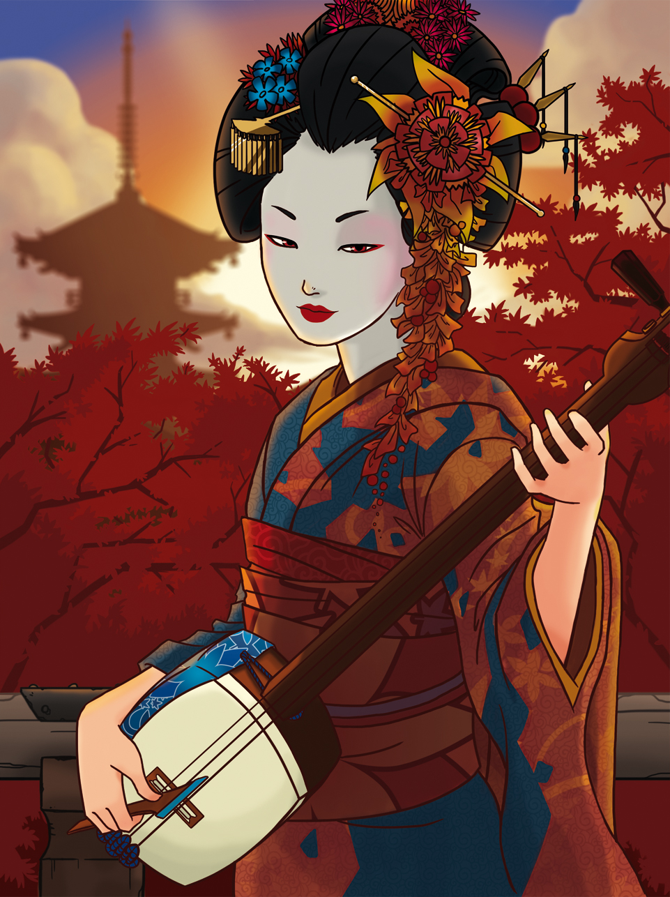 Autumn sunset Geisha