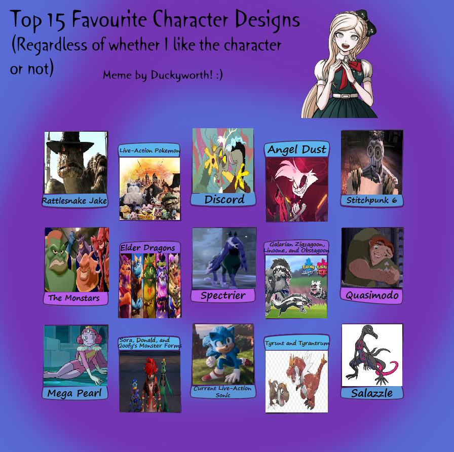 Top 15 Favorite Character Designs by BlackWolfStar15 on DeviantArt