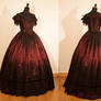 1850 ball gown : burgundy taffetas crinoline dress