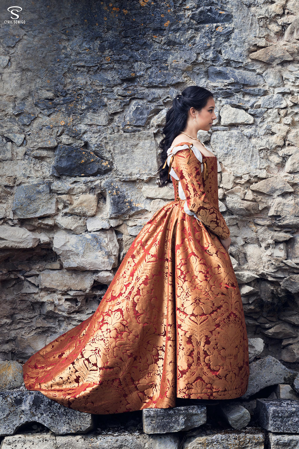 orange renaissance dress Medieval Style Gown Orange Green