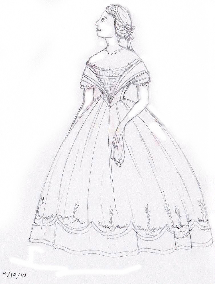 1860s Ball Gown Lineart