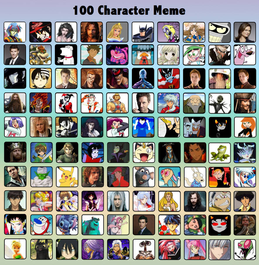 Memes characters. 50 Character list. 100 Characters. Meme characters. 100 Character list.