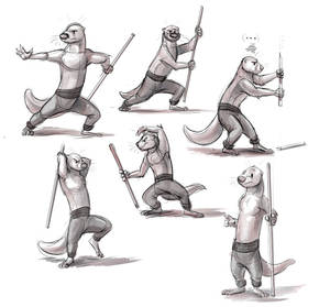 Kung Fu Otter Fighting Stick Poses