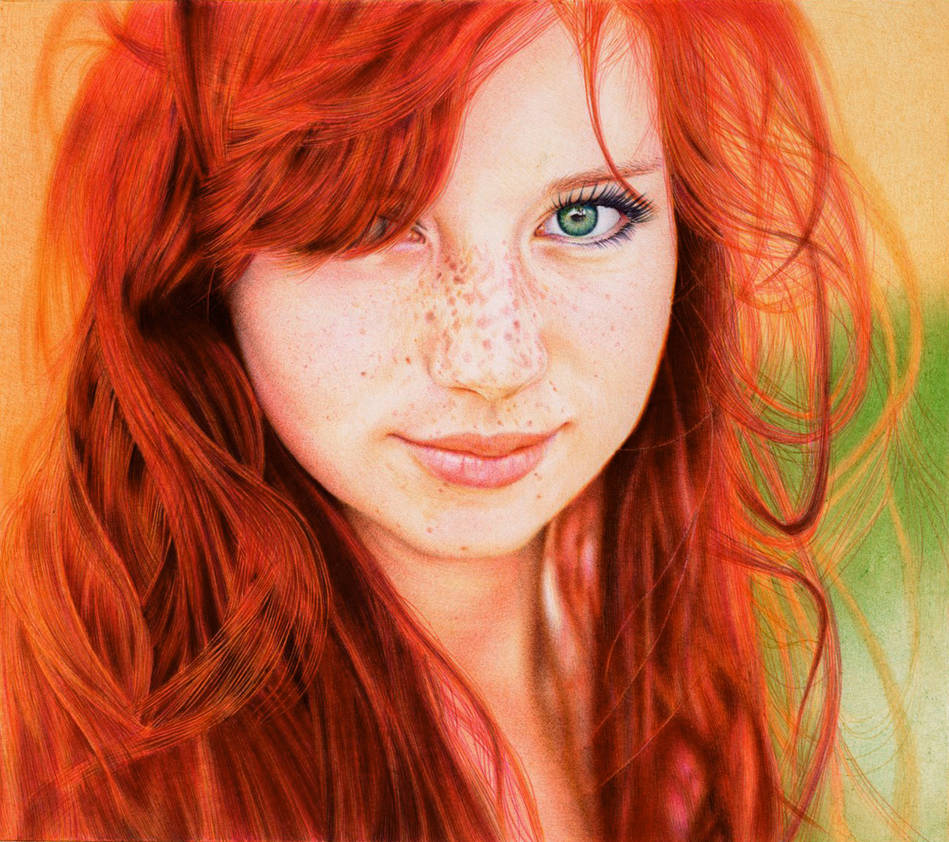 Redhead Girl - Ballpoint Pen by VianaArts