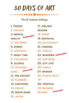 30 Days Of Art - Challenge for all art mediums