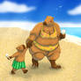 Momma Capybara and Her Pup on a Beach